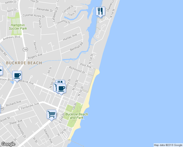 map of restaurants, bars, coffee shops, grocery stores, and more near 9 Morningview Court in Hampton