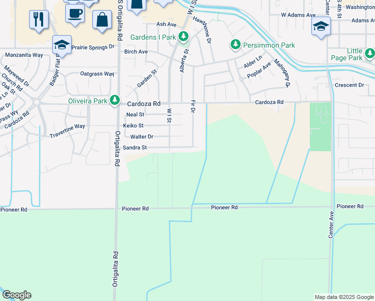 map of restaurants, bars, coffee shops, grocery stores, and more near 859 Sandra Street in Los Banos