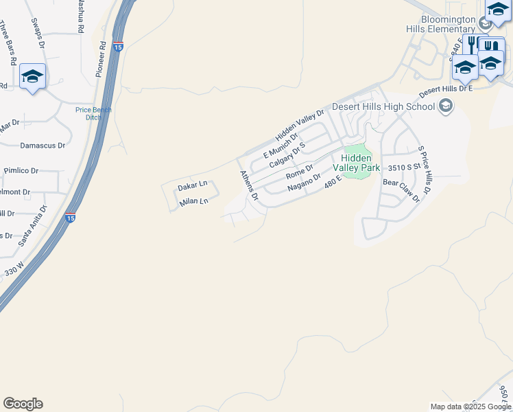 map of restaurants, bars, coffee shops, grocery stores, and more near 3629 South Atlanta Lane in St. George