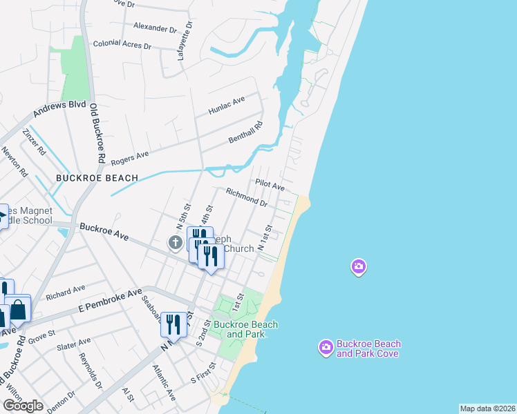 map of restaurants, bars, coffee shops, grocery stores, and more near 232 North 2nd Street in Hampton