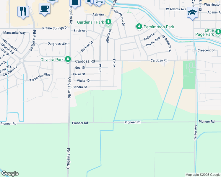 map of restaurants, bars, coffee shops, grocery stores, and more near 859 Sandra Street in Los Banos