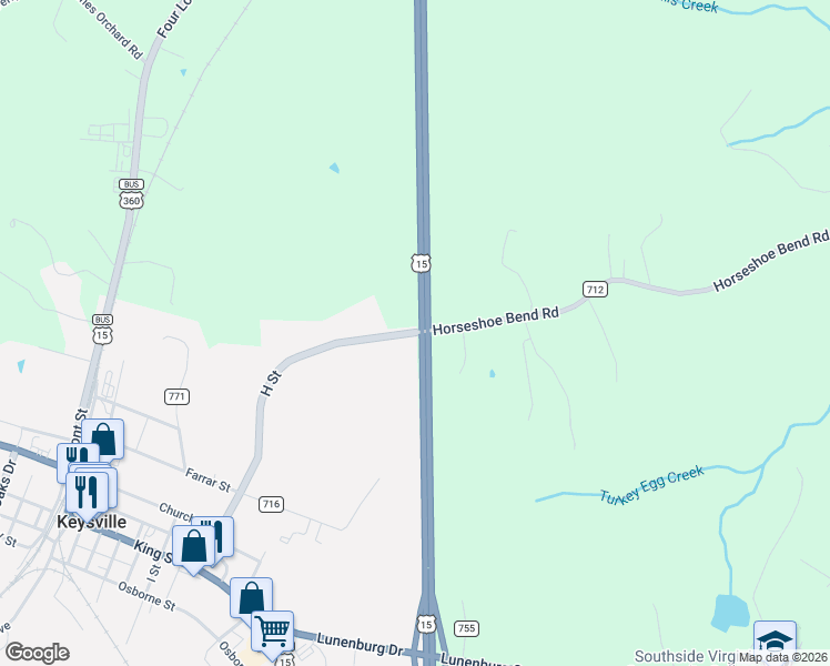 map of restaurants, bars, coffee shops, grocery stores, and more near 204 H Street in Keysville