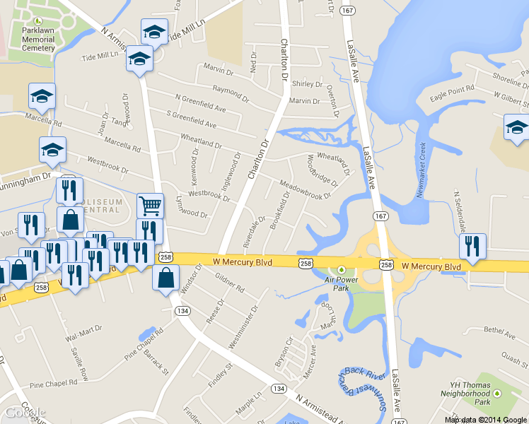 map of restaurants, bars, coffee shops, grocery stores, and more near 8 Commander Drive in Hampton