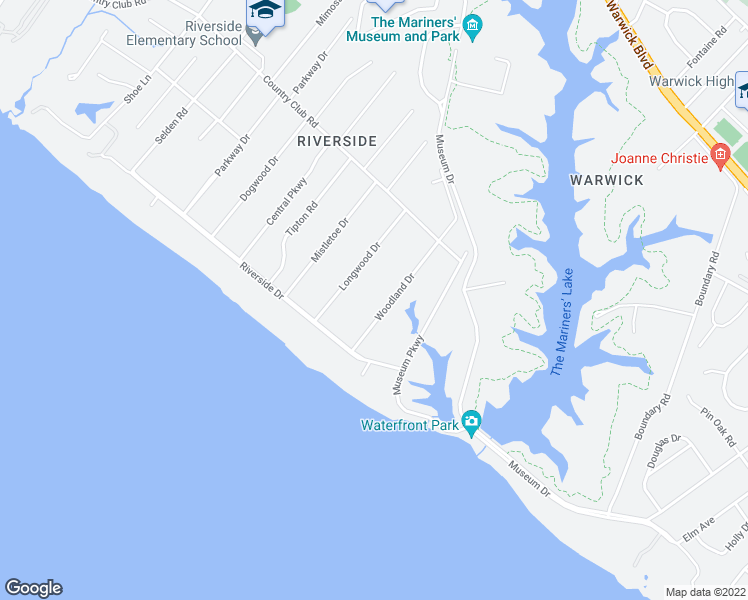 map of restaurants, bars, coffee shops, grocery stores, and more near 119 Woodland Drive in Newport News