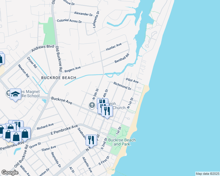 map of restaurants, bars, coffee shops, grocery stores, and more near 230 North 4th Street in Hampton