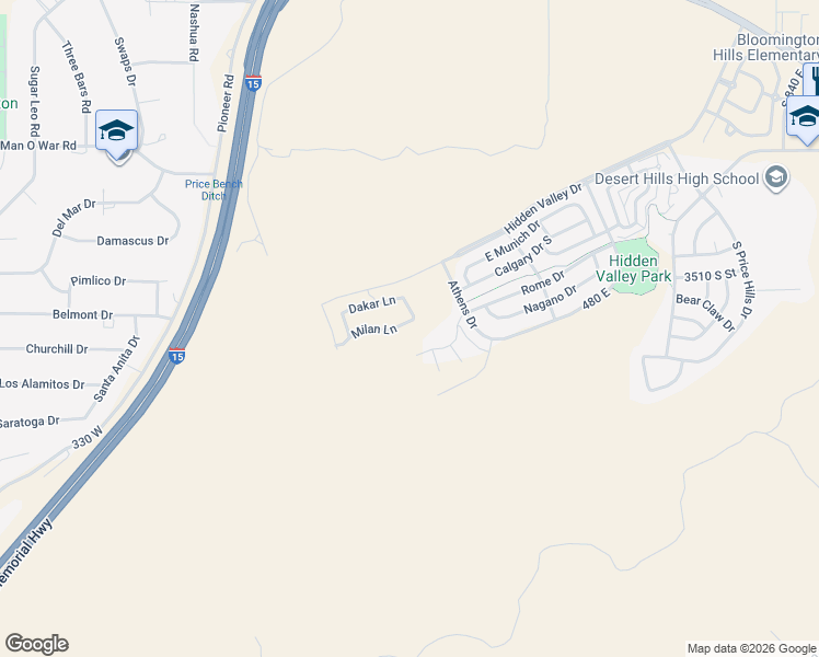 map of restaurants, bars, coffee shops, grocery stores, and more near 3605 South Atlanta Lane in St. George
