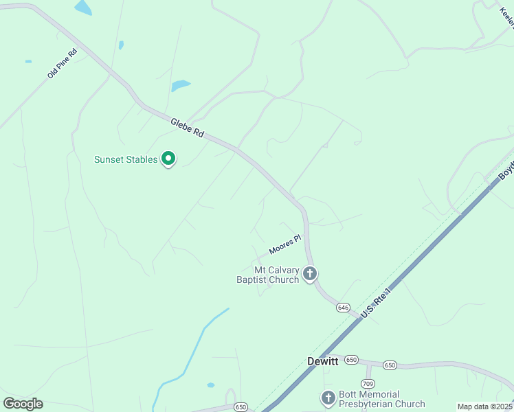 map of restaurants, bars, coffee shops, grocery stores, and more near 16316 Glebe Road in DeWitt