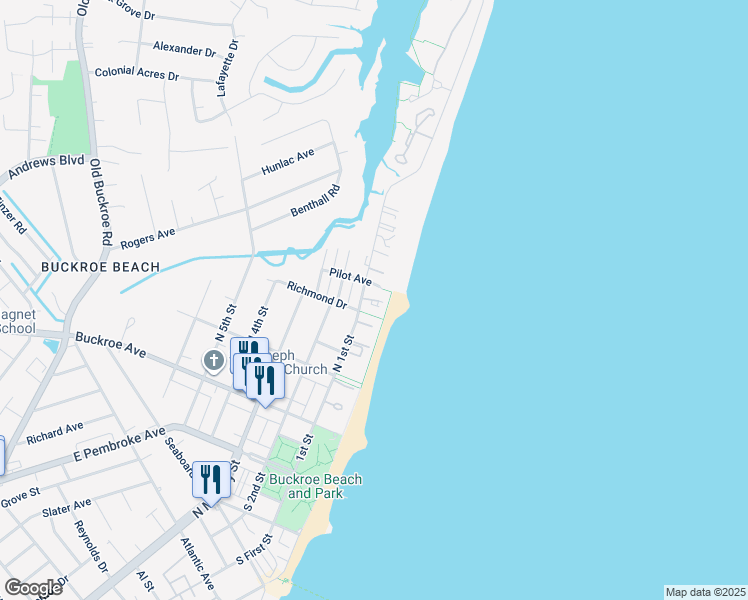 map of restaurants, bars, coffee shops, grocery stores, and more near 21 Morningview Court in Hampton