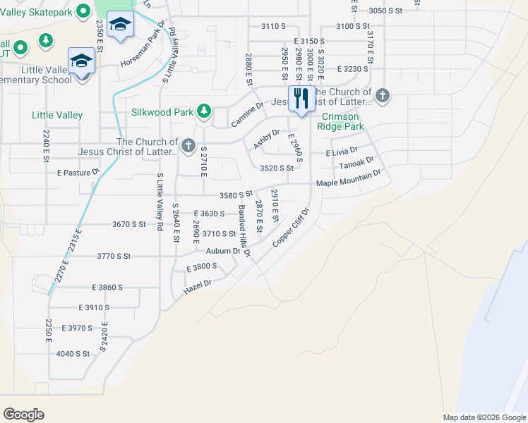 map of restaurants, bars, coffee shops, grocery stores, and more near 3643 South 2870 East in St. George