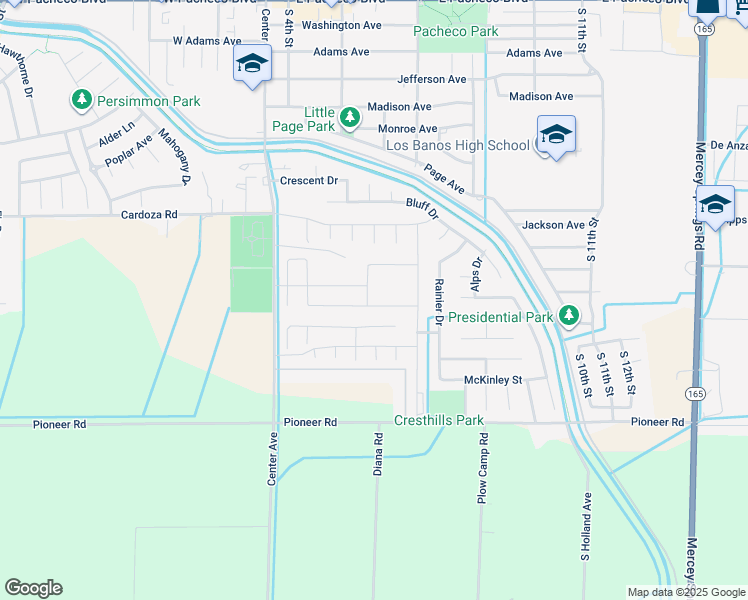 map of restaurants, bars, coffee shops, grocery stores, and more near Pinelli Dr in Los Banos