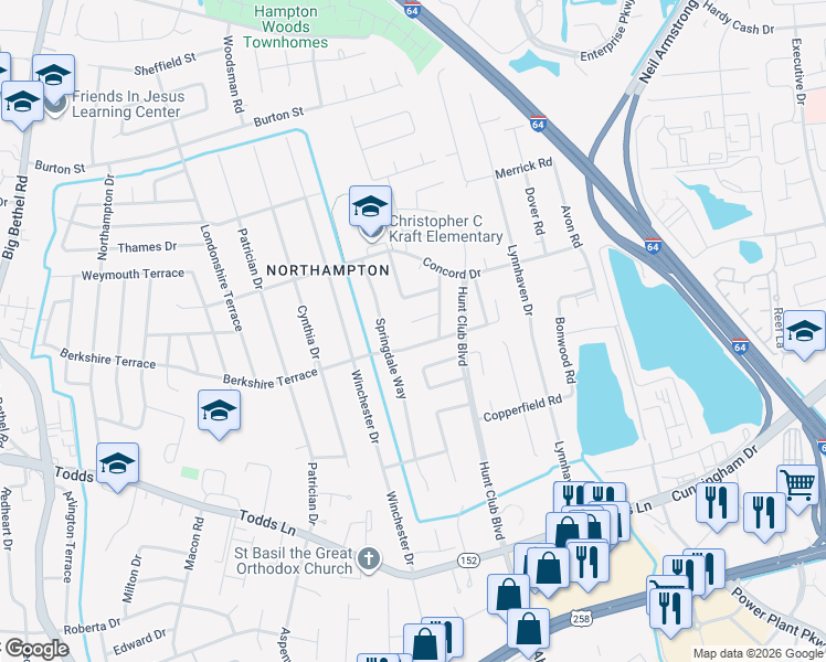 map of restaurants, bars, coffee shops, grocery stores, and more near 133 Deep Run Road in Hampton