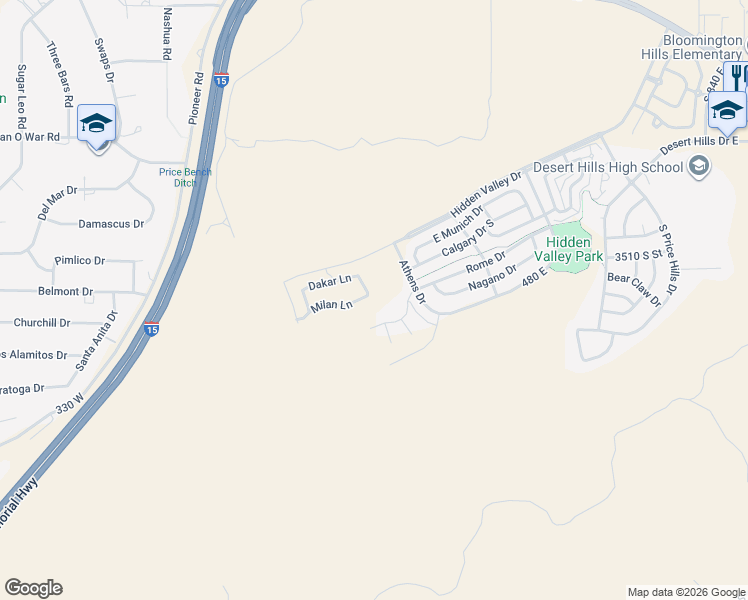 map of restaurants, bars, coffee shops, grocery stores, and more near 110 Milan Lane in St. George