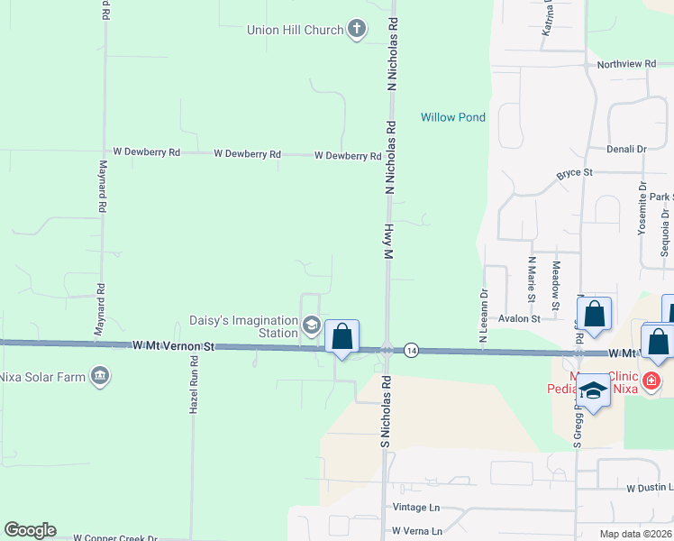 map of restaurants, bars, coffee shops, grocery stores, and more near 310-398 N Richards Castle Dr in Nixa