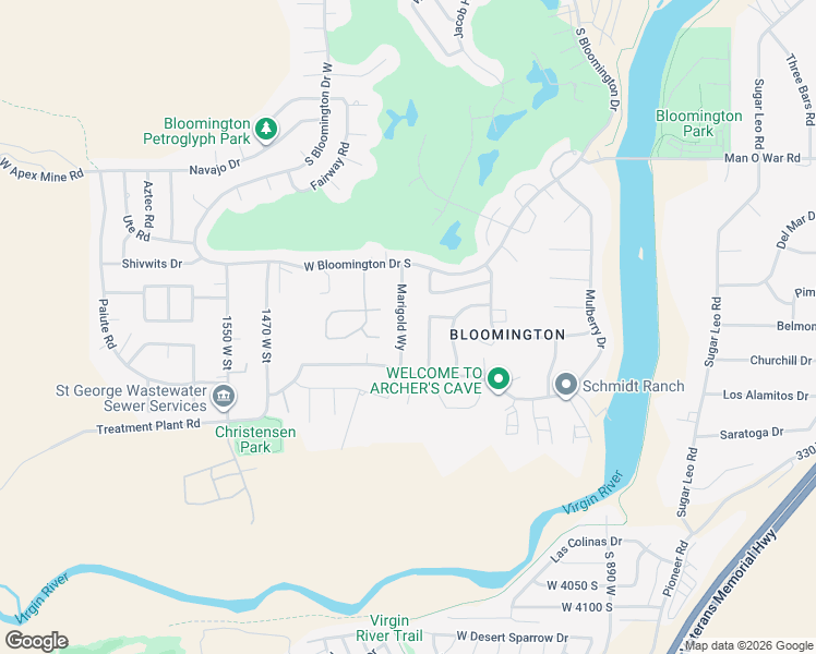 map of restaurants, bars, coffee shops, grocery stores, and more near 3611 Marigold Way in St. George