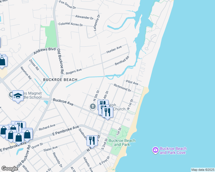 map of restaurants, bars, coffee shops, grocery stores, and more near 237 North 4th Street in Hampton