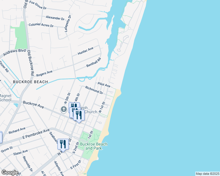 map of restaurants, bars, coffee shops, grocery stores, and more near 392 North 1st Street in Hampton