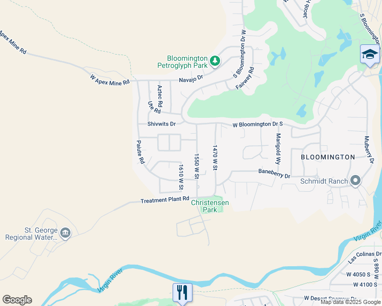 map of restaurants, bars, coffee shops, grocery stores, and more near 3604 South 1550 West in St. George