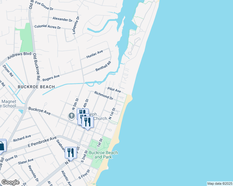 map of restaurants, bars, coffee shops, grocery stores, and more near 315 North 1st Street in Hampton