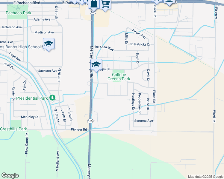 map of restaurants, bars, coffee shops, grocery stores, and more near 2037 Stanford Court in Los Banos