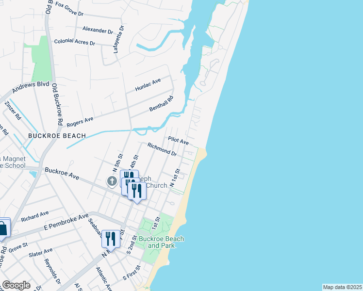 map of restaurants, bars, coffee shops, grocery stores, and more near 315 North 1st Street in Hampton