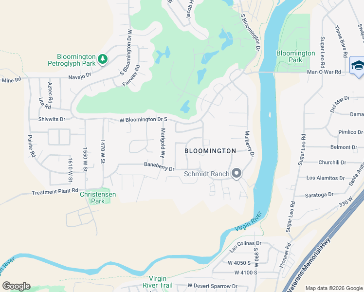 map of restaurants, bars, coffee shops, grocery stores, and more near 3579 Pomegranate Way in St. George