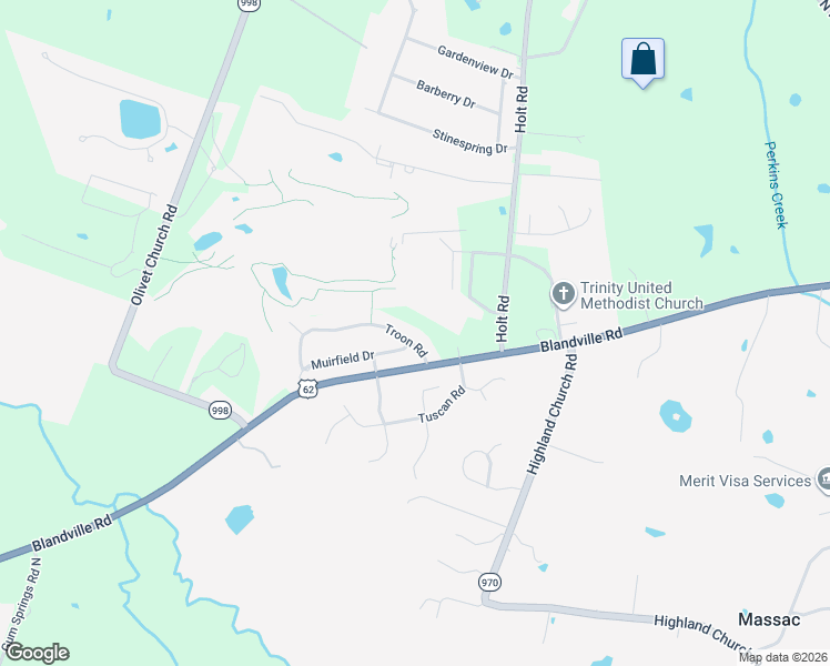 map of restaurants, bars, coffee shops, grocery stores, and more near 130 Troon Road in Paducah