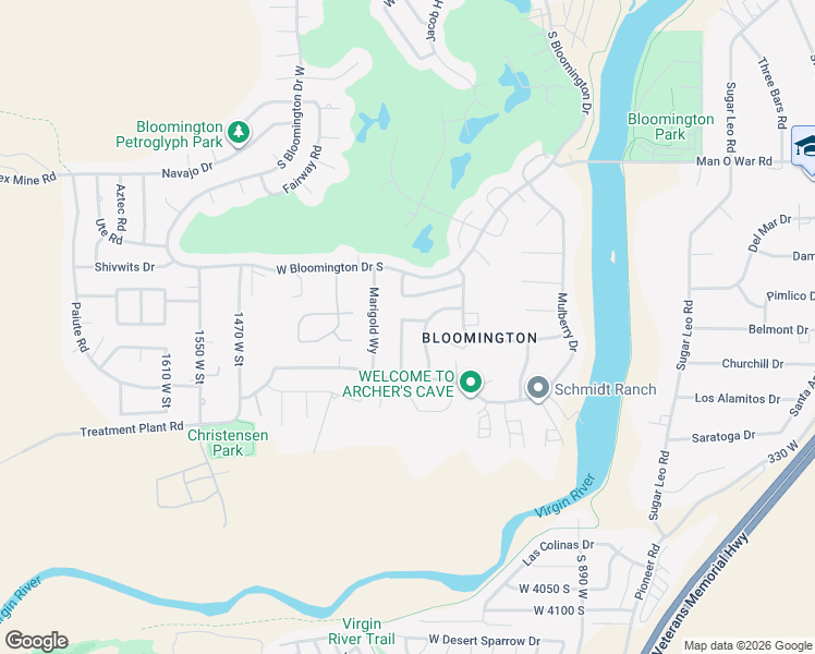 map of restaurants, bars, coffee shops, grocery stores, and more near 3605 Pomegranate Way in Saint George