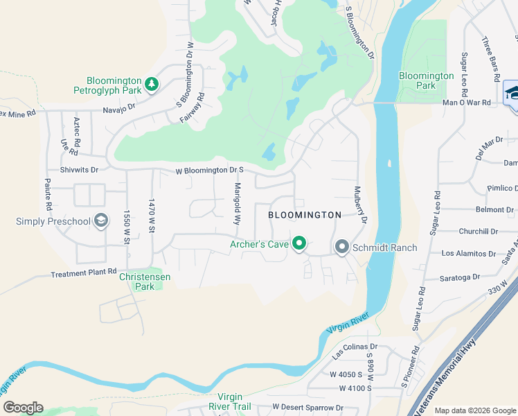 map of restaurants, bars, coffee shops, grocery stores, and more near 3579 Pomegranate Way in St. George