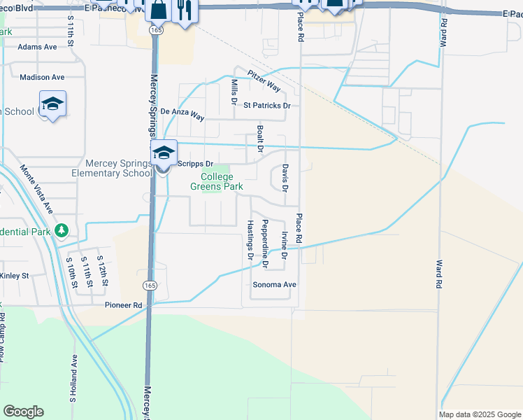 map of restaurants, bars, coffee shops, grocery stores, and more near 1850 Stanislaus Drive in Los Banos
