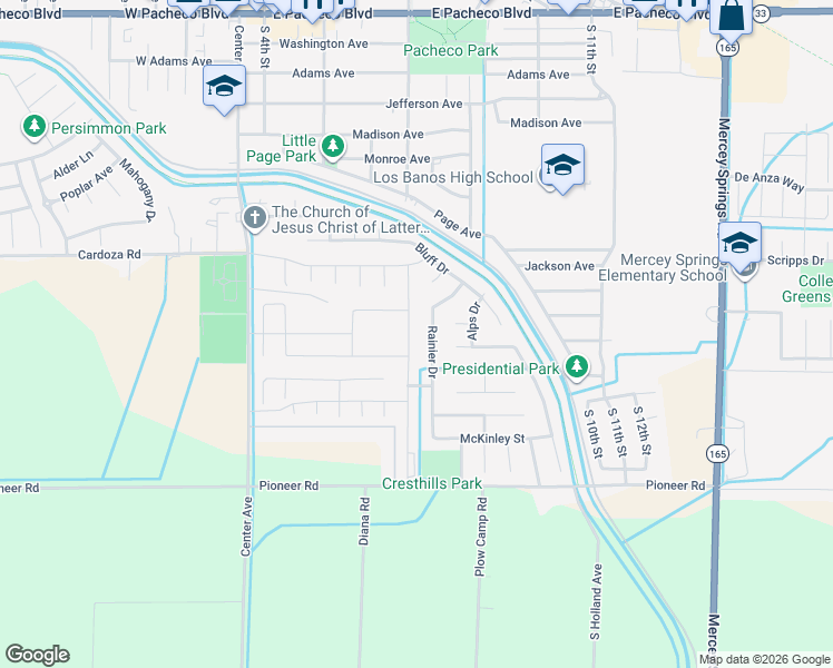 map of restaurants, bars, coffee shops, grocery stores, and more near 1966 Rainier Drive in Los Banos