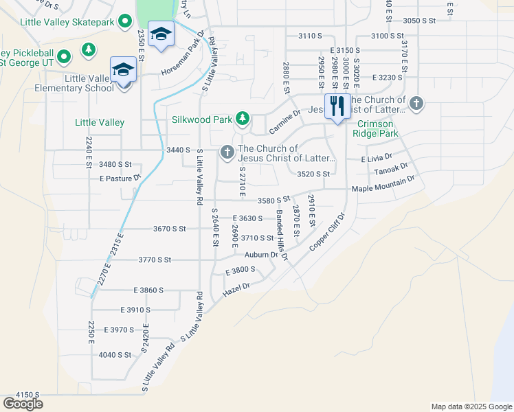 map of restaurants, bars, coffee shops, grocery stores, and more near 2754 East 3580 South in St. George