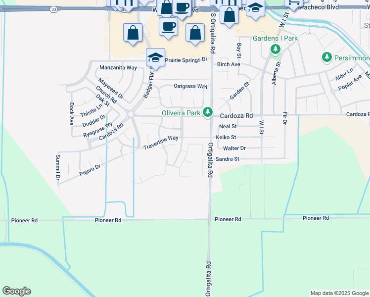 map of restaurants, bars, coffee shops, grocery stores, and more near 1813 Felsite Street in Los Banos