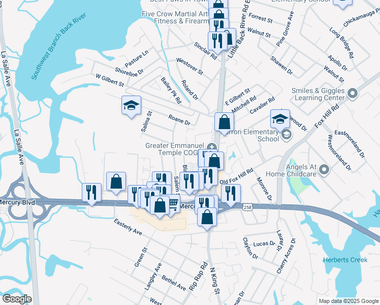 map of restaurants, bars, coffee shops, grocery stores, and more near 15 Quinn Street in Hampton