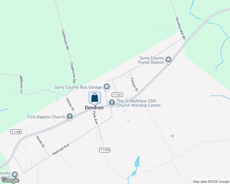 map of restaurants, bars, coffee shops, grocery stores, and more near 97 1st Church Street in Dendron