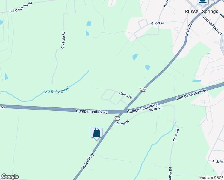 map of restaurants, bars, coffee shops, grocery stores, and more near Jones Drive in Russell Springs