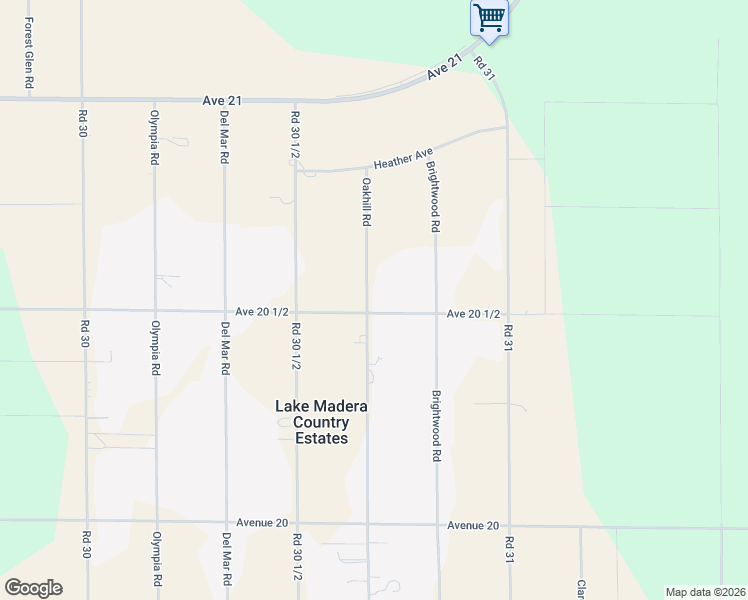 map of restaurants, bars, coffee shops, grocery stores, and more near 20527 Oakhill Road in Madera