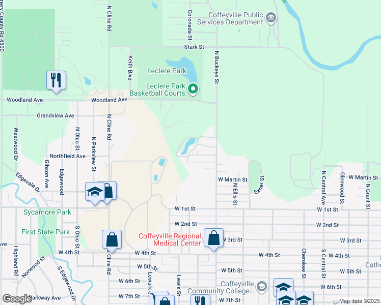 map of restaurants, bars, coffee shops, grocery stores, and more near 1400-1428 Velma Drive in Coffeyville