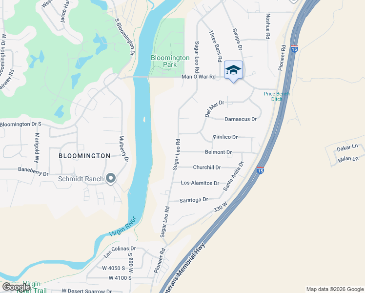 map of restaurants, bars, coffee shops, grocery stores, and more near 3545 Sugar Leo Road in St. George