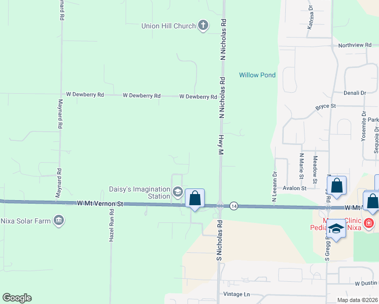 map of restaurants, bars, coffee shops, grocery stores, and more near 398 N Richards Castle Dr in Nixa