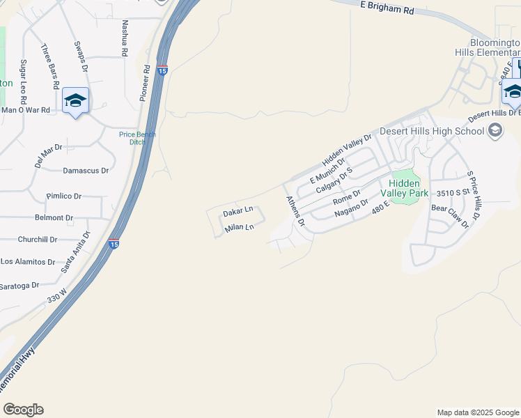 map of restaurants, bars, coffee shops, grocery stores, and more near 3569 Turin Lane in St. George