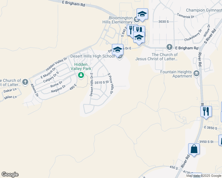 map of restaurants, bars, coffee shops, grocery stores, and more near 3560 South Price Hills Drive in St. George