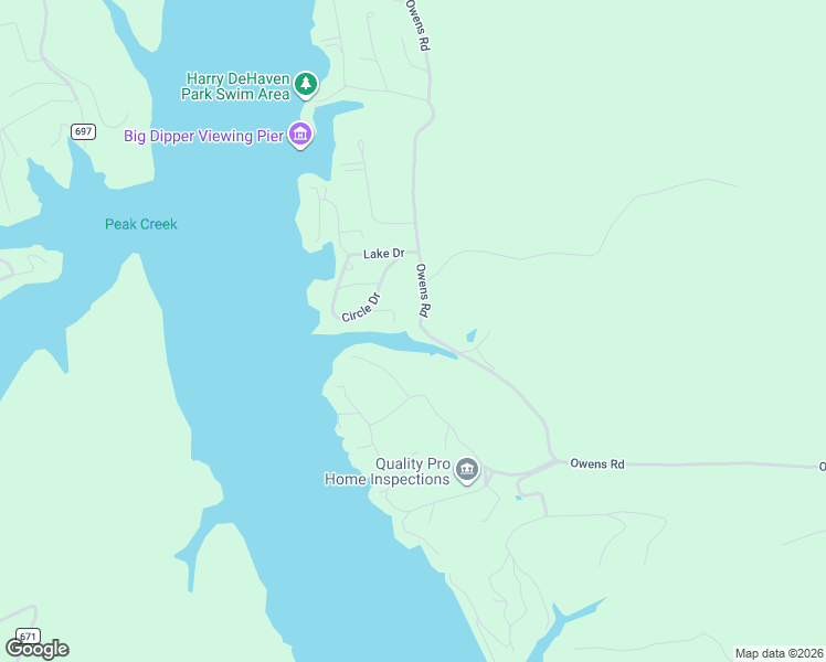 map of restaurants, bars, coffee shops, grocery stores, and more near 6595 Owens Road in Radford