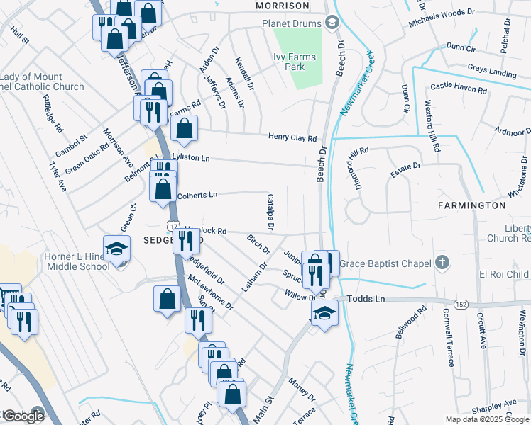map of restaurants, bars, coffee shops, grocery stores, and more near 623 Hemlock Road in Newport News