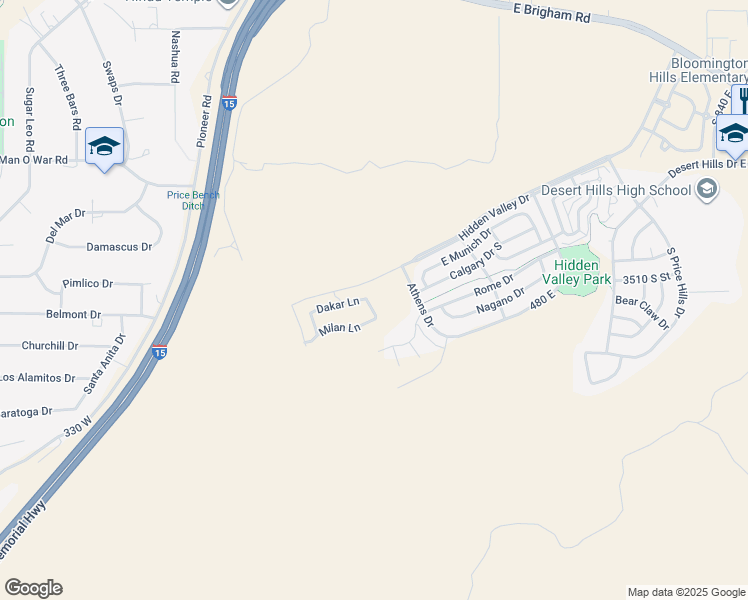 map of restaurants, bars, coffee shops, grocery stores, and more near 3569 Turin Lane in St. George