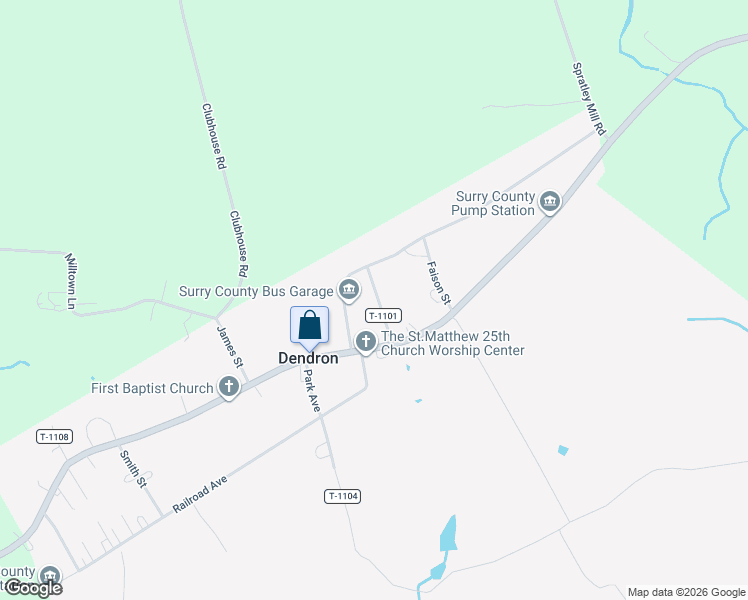 map of restaurants, bars, coffee shops, grocery stores, and more near 97 1st Church Street in Dendron