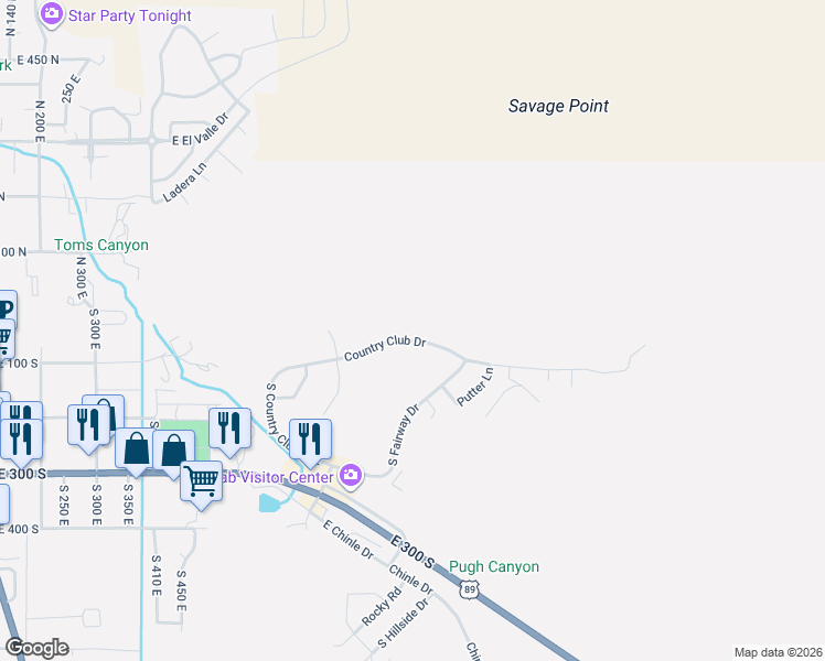 map of restaurants, bars, coffee shops, grocery stores, and more near 865 Country Club Drive in Kanab