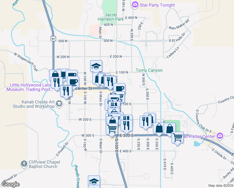 map of restaurants, bars, coffee shops, grocery stores, and more near in Kanab