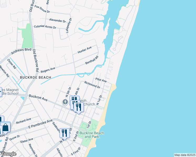 map of restaurants, bars, coffee shops, grocery stores, and more near 401 North 2nd Street in Hampton