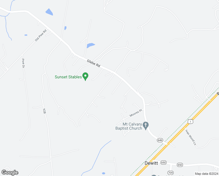 map of restaurants, bars, coffee shops, grocery stores, and more near 16196 Glebe Road in DeWitt