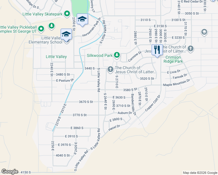 map of restaurants, bars, coffee shops, grocery stores, and more near 2661 East 3580 South in St. George